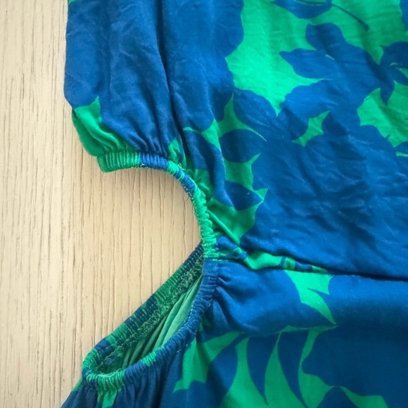 Blue and Green Floral Mini Dress with Cutouts Size Large - Picture 2 of 4